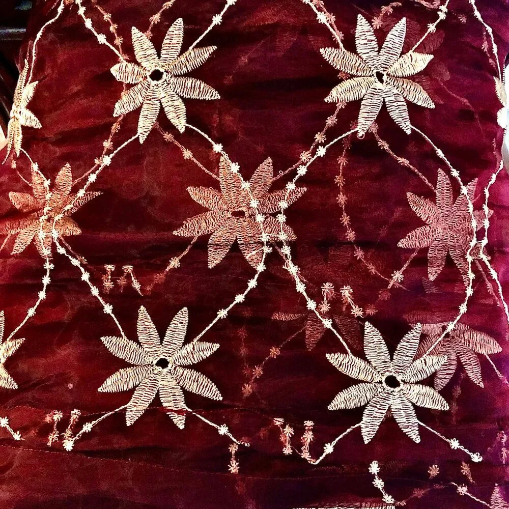 NWT ALEXANDRA'S ACCENTS Boho Embroidered Sheers Drapery Panels Burg\Gold 84x58